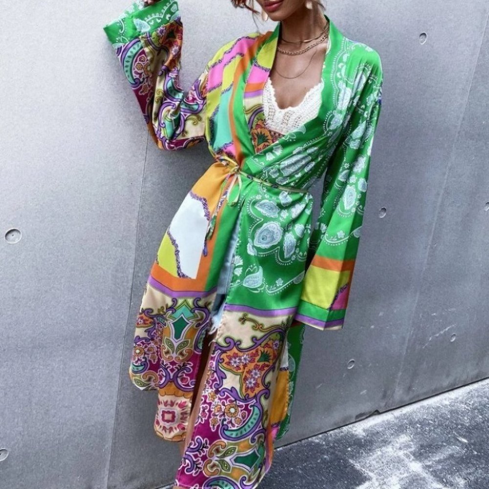 Print Open Print Kimono Cover-up Beach wear Duster - Picture 5 of 12